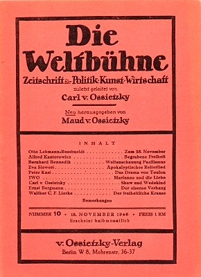 Cover der Zeitschrift Die Weltbühne